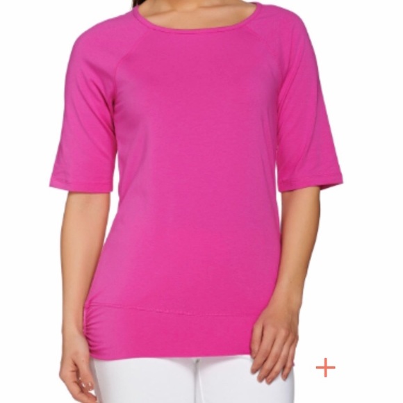 NEW Denim&Co. Bright Blue T-Shirt W/Back Shirring - Picture 2 of 6